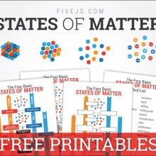 States of Matter, free printable chart & worksheet from FiveJs.com