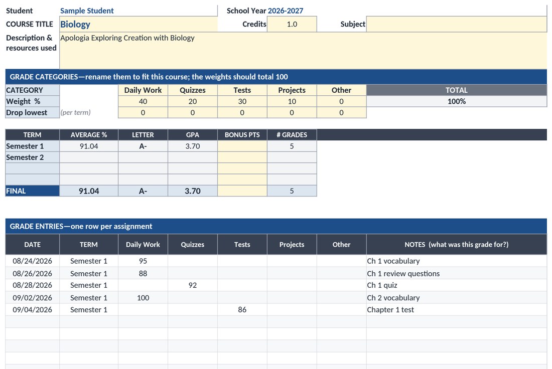 Free Homeschool Gradebook & Record-Keeping Spreadsheet preview